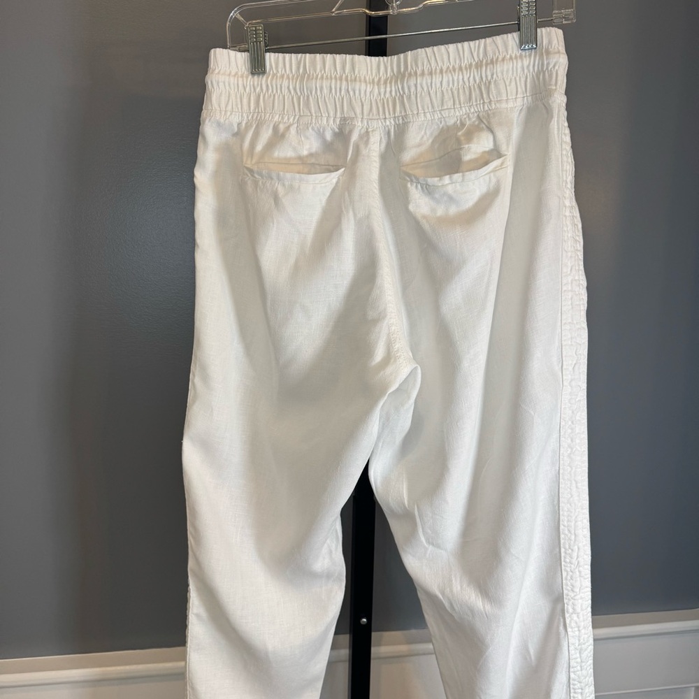 Athleta Cabo Linen Jogger Pants White Size 6 100% Linen Zip Pocket Resort - Picture 3 of 7
